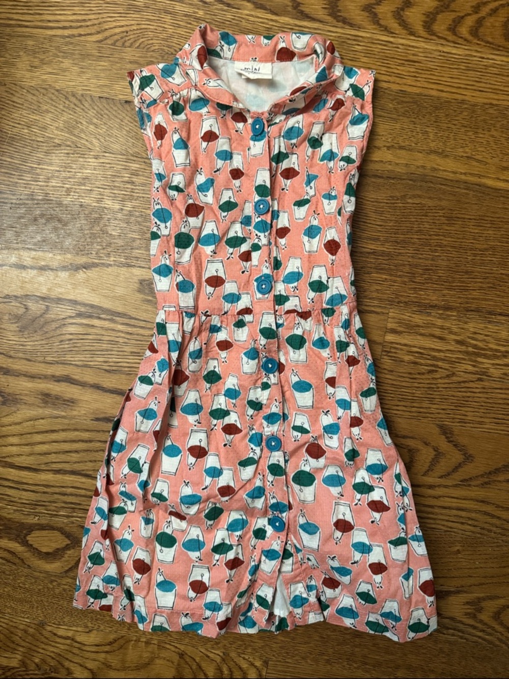 Mini Boden Coral Dress with Teal, Blue, White Paint Cans size 5-6